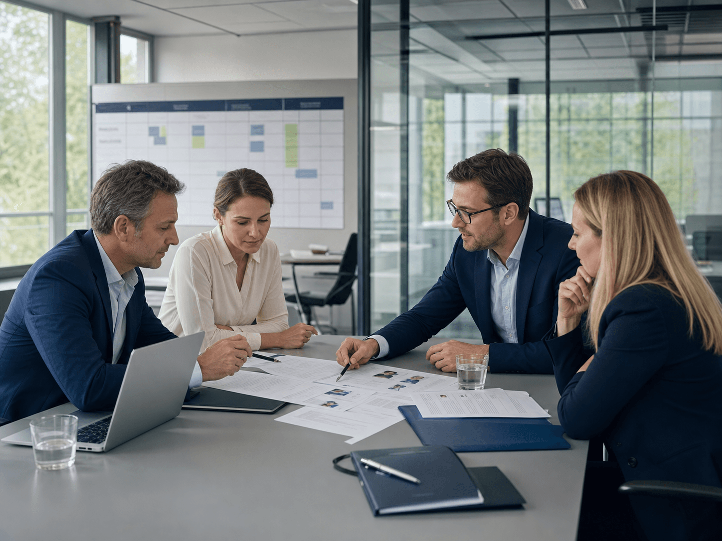 European business professionals planning workforce requirements together